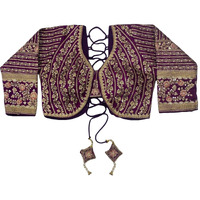 Pujia Mills Women's Heavy Embroidery Coding With Sequins Work 3/4Th Sleeves Fancy Readymade Saree Blouse(Missy Wine_38)
