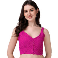 Pujia Mills Women's Embroidery Sleeveless Blouse (Lakhnavi 4_Dark Pink_38)