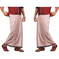 Prakasam Cotton Mens Kerala Thalapathi Border 2Way Pocket (Right &Left Side) Flexi Size (Adjustable) Colour Dhoti With 2 Side Pocket (Large, Sandal)