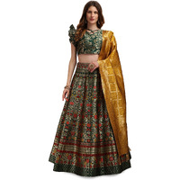 Purvaja Women's Jacquard Semi-Stitched Lehenga Choli (Malika-D-Green_Green_Free Size)