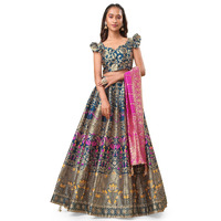 Purvaja Women's Jacquard Semi-Stitched Lehenga Choli (Lotus-Rama_Rama_Free Size)