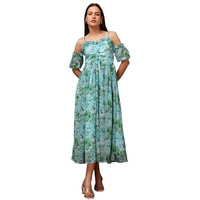 Purvaja Womens Sweetheart Neck Georgette Midi Dress (Floe-113-Green_X-Large)