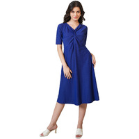 Purvaja Womens A-Line Midi Length Dress (Nisi-045-Navy_Navy-Blue_Medium)