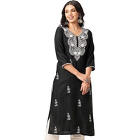 Sanisa Women's Cotton Blend Chikankari Embroidery Straight Kurti (476K10047N-Xxl_Black)