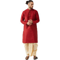 Vastramay Men's Maroon And Gold Silk Blend Kurta And Dhoti Set_Vasmk023Mandt008Go_42