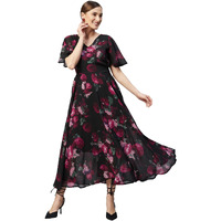 Rare Women's Georgette Fit And Flare Maxi Dress (Ep6006_Black_M)