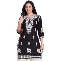 Rani Saahiba Women's Embroidered Chikankari Rayon Kurta (Krt205_L_Black)