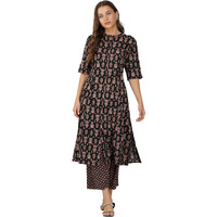 Rytras Women's Cotton Printed A-Line Kurta With Palazzos(Ryt547,Black,Xxl)