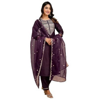 Sanisa Women's Silk Blend Sequence Embroidery Straight Kurta With Pant And Dupatta Set (96Kbd1058N-Xl_Wine)