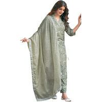 Sanisa Women's Rayon Blend Floral Printed Straight Kurta With Pant And Dupatta Set (164Kbd1764Nr-Xxl_Tea Green & White)