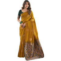 Satrani Women's Banarasi Silk Jacquard Saree With Unstitched Blouse Piece (3696S107N_Turmeric)