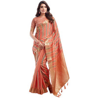 Satrani Women's Cotton Silk Woven Stripe & Jacquard Saree With Unstitched Blouse Piece (3474S5972N_Peach)