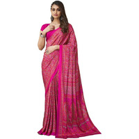 Satrani Women's Printed Crepe & Silk Saree With Unstitched Blouse Piece (2854S2412N_Pink3)