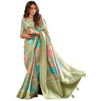 Satrani Women's Handloom Silk Digital Printing & Jacquard Saree With Unstitched Blouse Piece (3294S1047N_Mint Green & Multi)