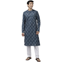 See Designs Cotton Printed Regular Fit Mens Kurta (Sdkt1039L_Blue_L)