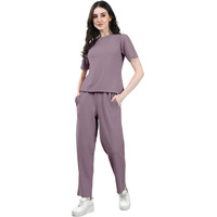 Selvia Co-Ords Set For Women|Lycra Top & Trouser Set|Casual Co-Ords Set For Women|Solid Two Piece Co-Ord Set|Sports Wear Co-Ords Set(707Ctk11665N-Xl_Mauve)
