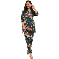 Greciilooks Rayon Floral Regular Fit Stylish Kurta Ethnic For 3/4 Sleeve Women Co-Ord Set (Gl-W1817_Green_3Xl)