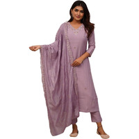 Shiv Textiles Embroidery Onion Kurta Trousers With Dupatta Striped Viscose Silk Blend Three-Quarter Sleeves Kurta Sets For Womens(Jd-Zarana-Onion-Xl)