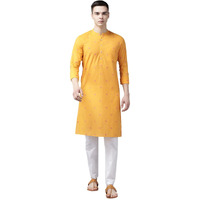 See Designs Men's Yellow & Maroon Woven Design Straight Kurta - Sd2Kt_1136Xxl