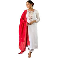 Shiv Textiles Women's Chanderi Silk Embroidered Kurta Pant Dupatta Set(Jda-Shireen-White-S)
