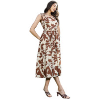 Stylum Women's Floral Printed Cotton A-Line Dress (Drsbrownfifa38_Brown, M)