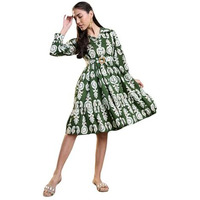 Stylum Women's Ikat Printed Cotton Flared Dress (Drsgreenferi38_Green, M)