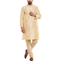 Sojanya (Since 1958 Men's Golden Dupion Silk Classic Solid Only Long Kurta
