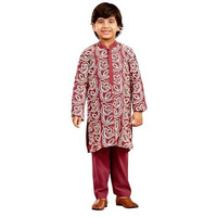 Vastramay Boys' Maroon Kurta And Pyjama Set - Georgette Embroidered Kurta And Patiala Set For Men.