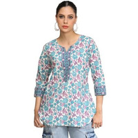 Varanga Women Floral Printed Curved Hem Tunic Blue