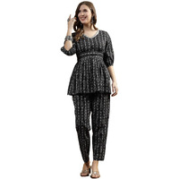 Stylum Women's Woven Design Cotton Co-Ord Set (Csramyablack40_Black, L)