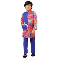 A.T.U.N. (All Things Uber Nice) Red Blue Printed Kurta Pyjama Set For Boys