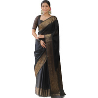 Sugathari Women's Banarasi Saree Pure Kanjivaram Silk Saree Soft New Ladies 2025 Design Wear Pattu Sarees Latest Sadi Party Sari Collections With Blouse Piece (San Pari-225-Black)