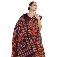 Tamaira Fashion Women's Warli Batik Printed Pure Cotton Mulmul Saree Without Blouse Piece(2486_Rustorange&Darkchocolate)