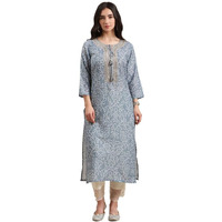 Varanga Bandhej Gota Patti Embroidery Straight Kurta With Dori Tassel Embellishment In Light Grey Color (Extra Large)
