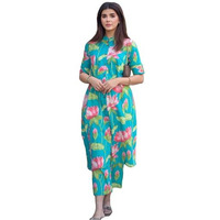 Anni Designer Women's Rayon Viscose Printed A-Line Kurta With Pant (Ladat Green-Vks06_M_Green_Medium)