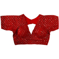 Vihu Fashion Womens Fancy Readymade Half Sleeve Sequins Saree Blouse(Sequins Butti Red_38)