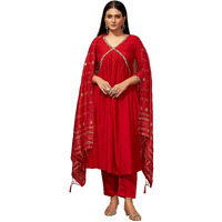 Womanista Women's Silk Blend Kurta Set (Kurtaset_1184_Red_M)