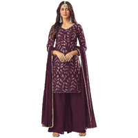 Xomantic Fashion Womens Embroidered Readymade Salwar Suit With Dupatta Set(X-Large, Wine)