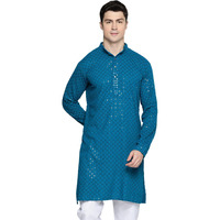 Jompers Mens Peacock Chikankari Embroidered And Sequence Kurtas (Peacock, L)