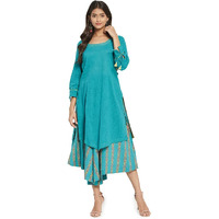 Fabindia Women's Cotton Solids Regular Kurta (210648501_Turquoise