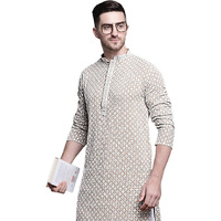 Jompers Men Sequin Embroidered Pure Cotton Kurtas (Beige, Xl)