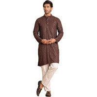 Jompers Coffee Embroidered Straight Kurta Set For Men (Coffee, S)
