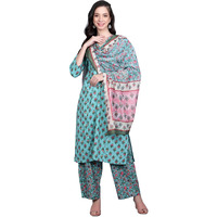Idalia Teal Blue Printed Kurta Set With Dupatta