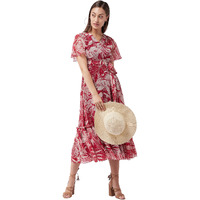 Miss Chase Women's V Neck Flared Sleeve Floral Maxi Dress (Mcss25D93-25-197-02, Multicolored Base Maroon, Xs)