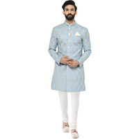 Kisah Sherwani For Men Wedding  Printed Indo Western Sherwani With Churidar | Designer Ethnic Outfit For Groom & Festivals, Blue, 38