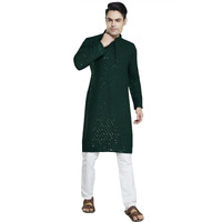 Divisive Men's Sequince Embroidered Cotton Blend Slim Fit Kurta Pyjama Set (Dkrt38_Xxl_Bottle Green)