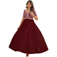 Fashion Basket Georgette Embroidered Anarkali Gown For Women Maroon