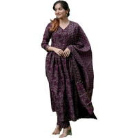 Nermosa Women Printed Anarkali Kurta Pant With Dupatta (In, Alpha, Xl, Maroon)