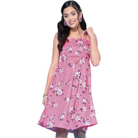 Oomph! Women's Western & Fusion Wear Knee Length A-Line Pink Dress In Crepe Fabric With Shoulder Straps And No Sleeves - Md642L