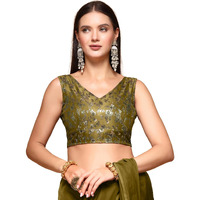 Oomph! Readymade Blouse For Women, Brocade, Sleeveless, V-Neck, Rbbl724
